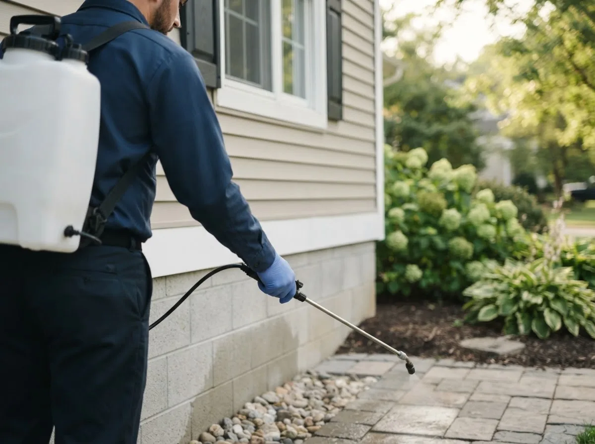 Pest control technician inspecting a home in Keaau, HI